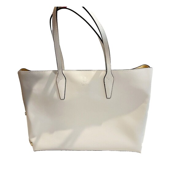 Vera Pelle White Gray Studded Shopper Tote Leather Classic Womens Bag Purse